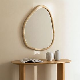 Hanging Mirror in Wooden Frame Lisa 70x90 cm, Irregular Shape, Natural
