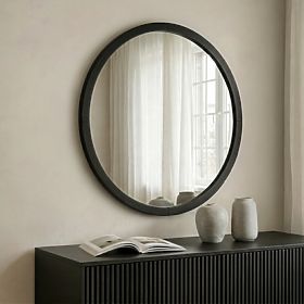Hanging Mirror in Wooden Frame Sesto 60 cm, Round, Black