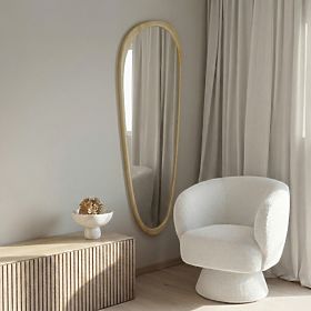 Hanging Mirror in Wooden Frame Sogno 60x165 cm, Irregular Shape, Natural