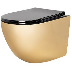 Hanging Toilet Bowl Carlo Mini Rimless Flat Gold Black, Rea