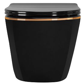 Hanging Toilet Bowl Rea Carlo Mini Rimless Flat Black Gold Edge