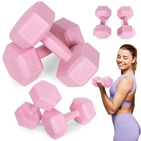 Hexagonal Dumbbells Set 2x3 kg Exercise Weights Fitness Pink ModernHome