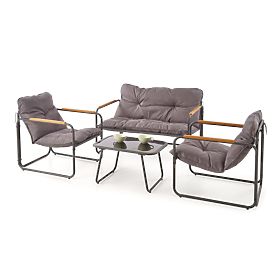 HUDSON, garden set (sofa, 2x armchair, table), gray / brown (1p=1set), Halmar