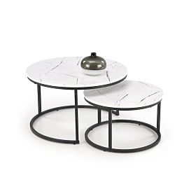 JAVA Set of 2 Tables, White Marble / Black (1p=1pc), Halmar