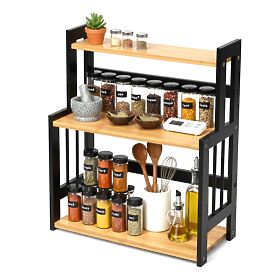 Kitchen Spice Rack CEZAR NATURAL BLACK