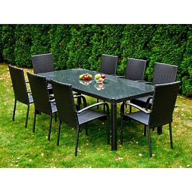 Large Dining Set from Technorattan (Table 200x100cm + 8 Chairs) SOTTILE Black