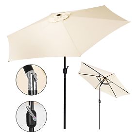 Large Garden Tilted Folding Parasol with Crank 6 Ribs Beige 270 cm, MultiGarden