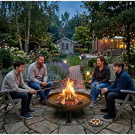 Large Solid Cast Iron Garden Fire Pit 60 cm Perfect for Campfires, Bauerkraft