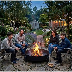 Large Sturdy Cast Iron Garden Fire Pit 60 cm with Handles Ideal for Campfires, Bauerkraft