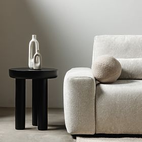 Limali Side Table 50 cm, Round, Black, Mango Wood, Rounded Shapes, lectus