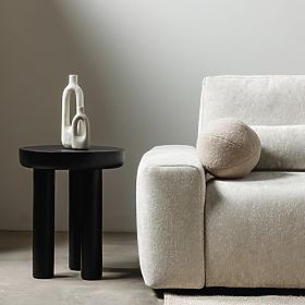 Limali Side Table 50 cm, Round, Black, Mango Wood, Rounded Shapes, lectus