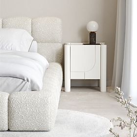 Lunaria Nightstand with Carved Front, White, lectus