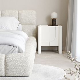 Lunaria Nightstand with Carved Front, White, lectus