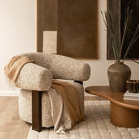 Maribel Relaxation Chair Beige-Grey/Walnut, Rounded Shape, lectus