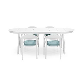 Marinelli Garden Set, Extendable Table 230-300 cm + 4 Chairs, Aluminum, White, lectus