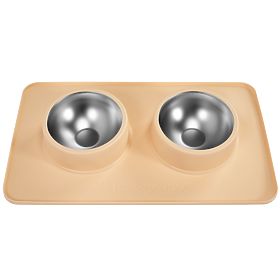 Metal Bowls for Dog or Cat with Non-Slip Mat Beige PJ-089, PuppyJoy