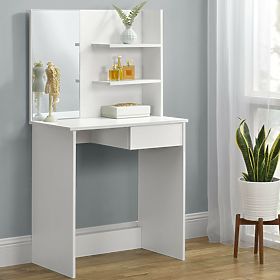 Modern Cosmetic Vanity Table with Large Mirror and Shelves ModernHome