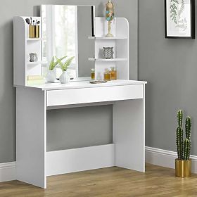 Modern Cosmetic Vanity Table with Large Mirror and Shelves ModernHome, MODERNHOME