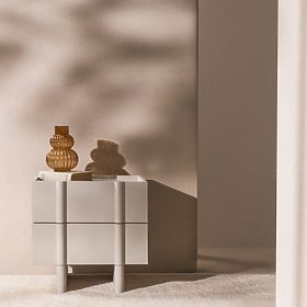 Moss Nightstand in Cashmere, Rounded