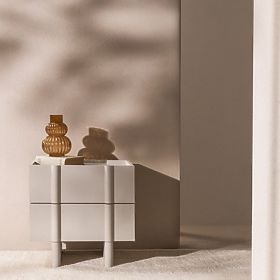 Moss Nightstand in Cashmere, Rounded