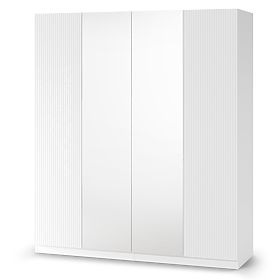 Neroli Four-Door Wardrobe, Simple Grooves/Mirror, White, lectus