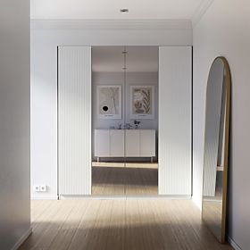 Neroli Four-Door Wardrobe, Simple Grooves/Mirror, White, lectus