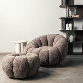 Perugia Pouf, Cappuccino, Bouclé, Rounded Shapes, lectus