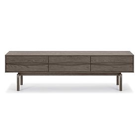 Quadri TV Cabinet with Drawers, Solid Oak Wood, Veneer, Espresso Brown