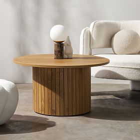 Remigio Coffee Table 80 cm, Round with Slats, Oak, lectus