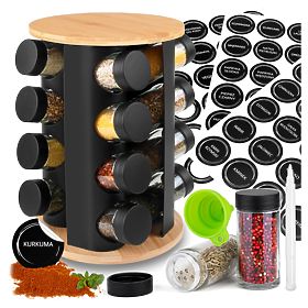 Rotating Spice Rack ROMERO 16 Jars + 72 Stickers
