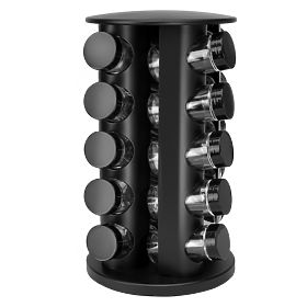 Rotating Spice Rack ROTOR BLACK 20 Jars + 72 Labels