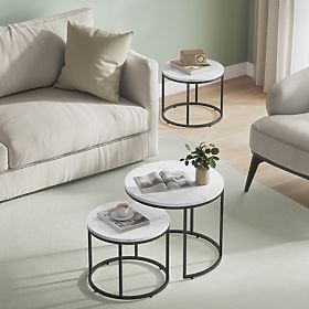 Round Coffee Table Set of 2 - Marble / Black Legs