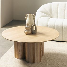 Round Coffee Table Vesby 100 cm, Natural Oak, Ash, Slats, lectus