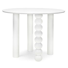 Round Table Bolla 100 cm, Beech Veneer, White, Decorative Leg with Spheres