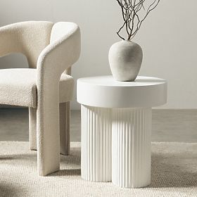 Salerno Coffee Table 45 cm, Round, White, with Grooving, lectus