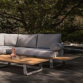 San Piero 2 Garden Corner Sofa with Table, Teak Wood FSC, Gray/Natural
