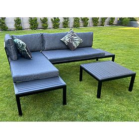 Set of 2 x Corner Two-Seater Sofa Steel VENTO Coffee Table Black
