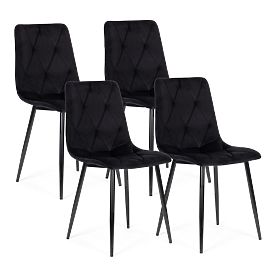 Set of 4 Quilted Velvet Chairs for Dining and Living Room - Black