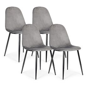 Set of 4 Velvet Chairs for Dining and Living Room - Gray