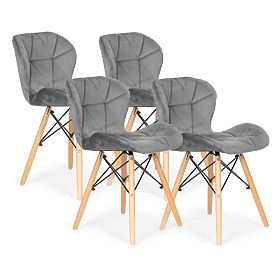 Set of 4 Velvet Chairs for Dining and Living Room - Grey