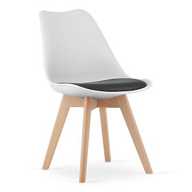 Set of 4 White and Black Chairs with Wooden Legs, LEOBERT