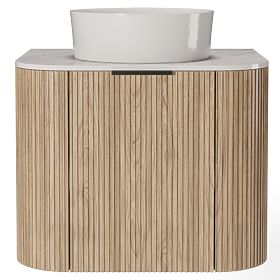Set of Cabinet with Countertop and Basin Matinale 60 cm, Ribbed, Rounded, Glit White/Acacia