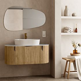 Set of Cabinet with Countertop and Sink La simplicite 100 cm, Ribbed, Rounded, Glit White/Oak