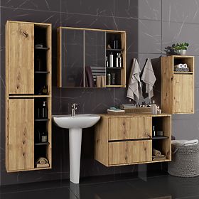 SET OF HANGING BATHROOM FURNITURE VAMI OAK ARTISAN / GRAPHITE GRAY