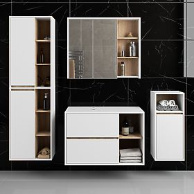 SET OF HANGING BATHROOM FURNITURE WITH OPENINGS VAMI WHITE / SONOMA OAK