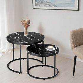 Set of Two Galen Small Loft Tables Black Marble, Halmar
