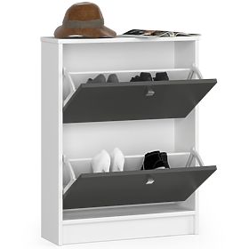 Shoe Cabinet 2 Flip Doors 60 cm - White-Graphite Gray