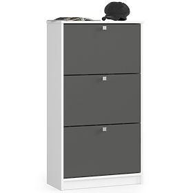 Shoe Cabinet 3 Flip Doors 60 cm - White-Graphite Grey