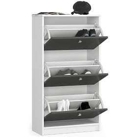 Shoe Cabinet 3 Flip Doors 60 cm - White-Graphite Grey