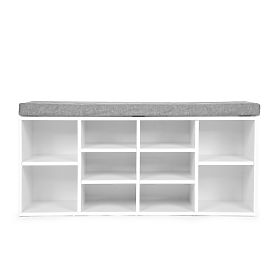 Shoe Cabinet with Gray Cushion 10 Shelves White, MODERNHOME
